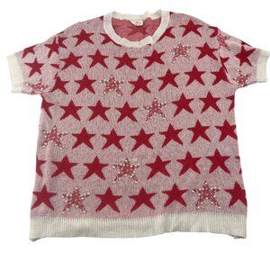 BiBi Red Star Pattern Knit Sweater M Short Sleeve‎ Acrylic/Polyester
